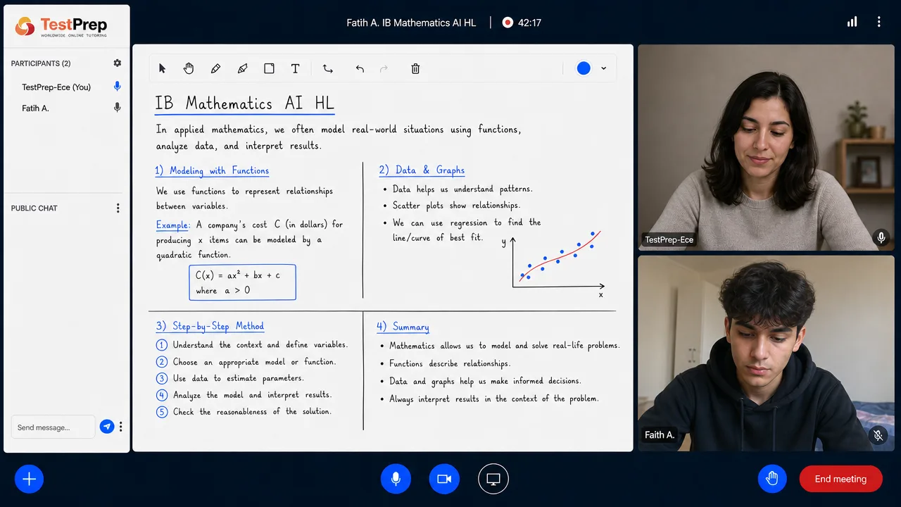 IB Mathematics AI HL lesson: modelling with functions and analysing data by regression on the board